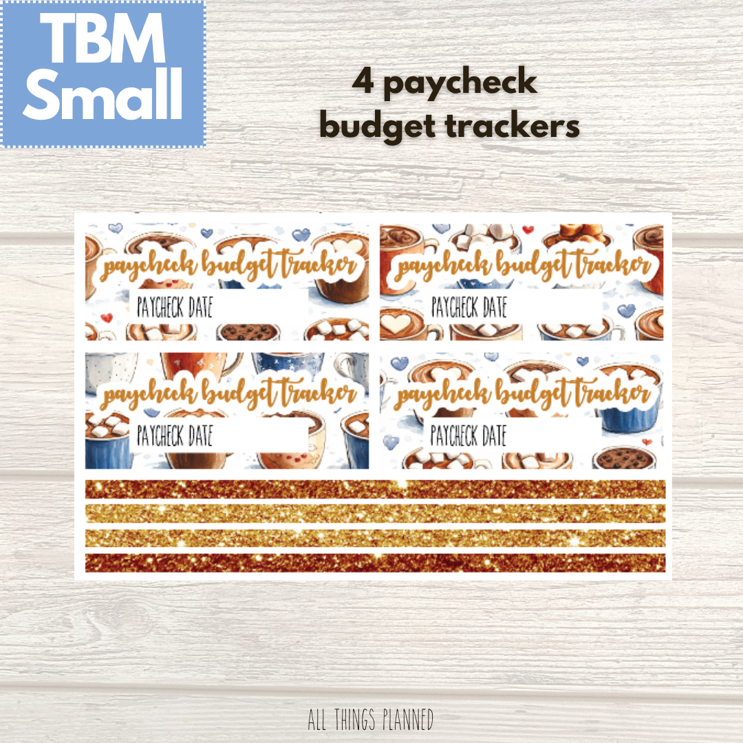 Small Dec. (Cozy Cups) Paycheck Budget Trackers