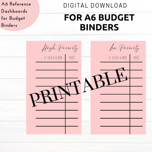 Pink PRINTABLE Reference Dashboards