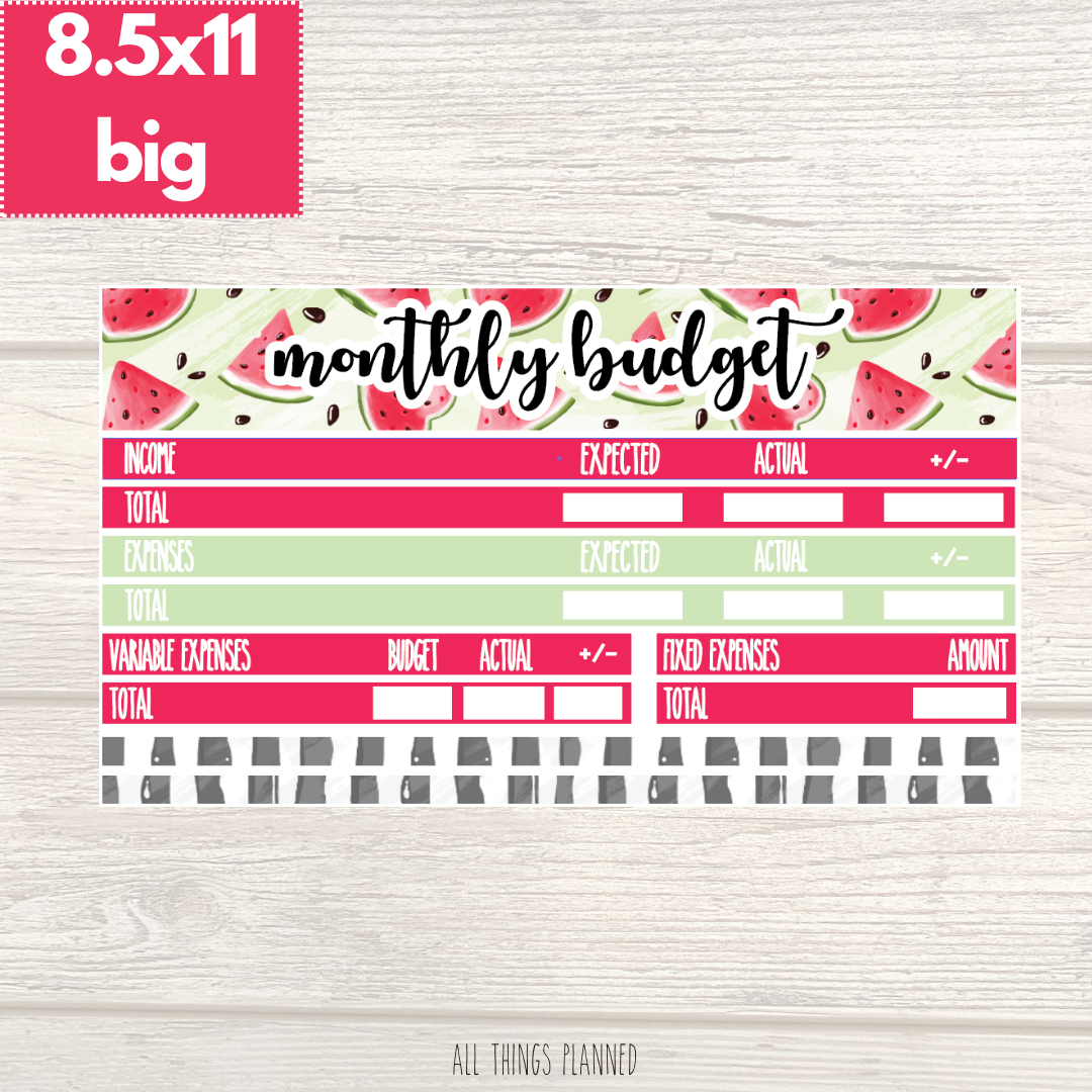 8.5x11 | Big | July (Watermelon) Budget Kit