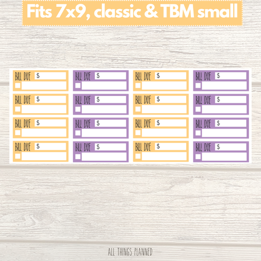 7x9 | Classic | TBM SMALL | Nov. (Purple Harvest) Bill Due Stickers