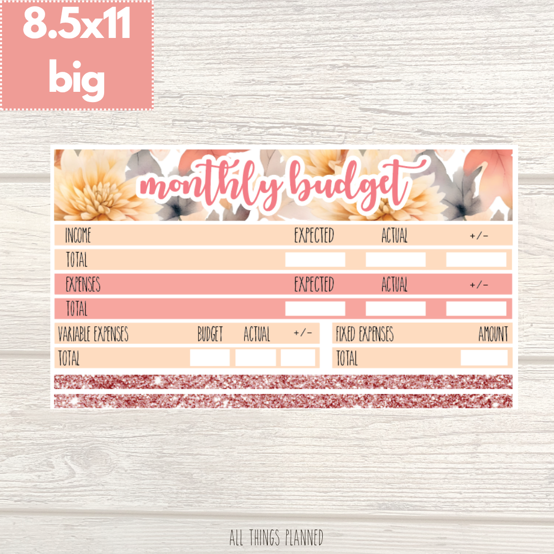 8.5x11 | Big | Oct. (Fall Florals) Budget Kit