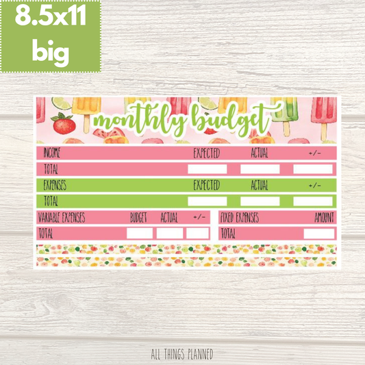 8.5x11 | Big | June (Popsicles) Budget Kit
