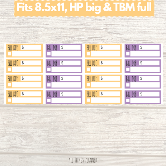 8.5x11 | Big | TBM FULL | Nov. (Purple Harvest) Bill Due Stickers
