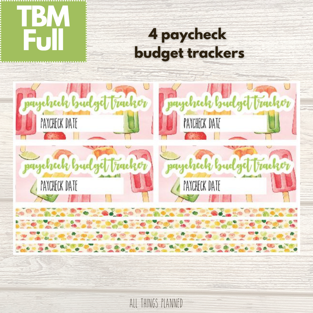 Full June (Popsicles) Paycheck Budget Trackers