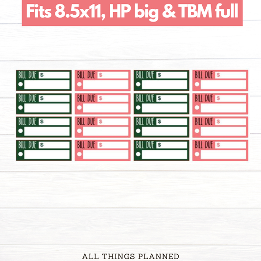 8.5x11 | Big | TBM FULL | Dec (Christmas Presents) Bill Due Stickers