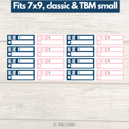7x9 | Classic | TBM SMALL | July (Happy 4th) Bill Due Stickers