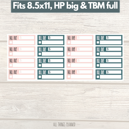 8.5x11 | Big | TBM FULL | Feb. (Winter Florals) Bill Due Stickers