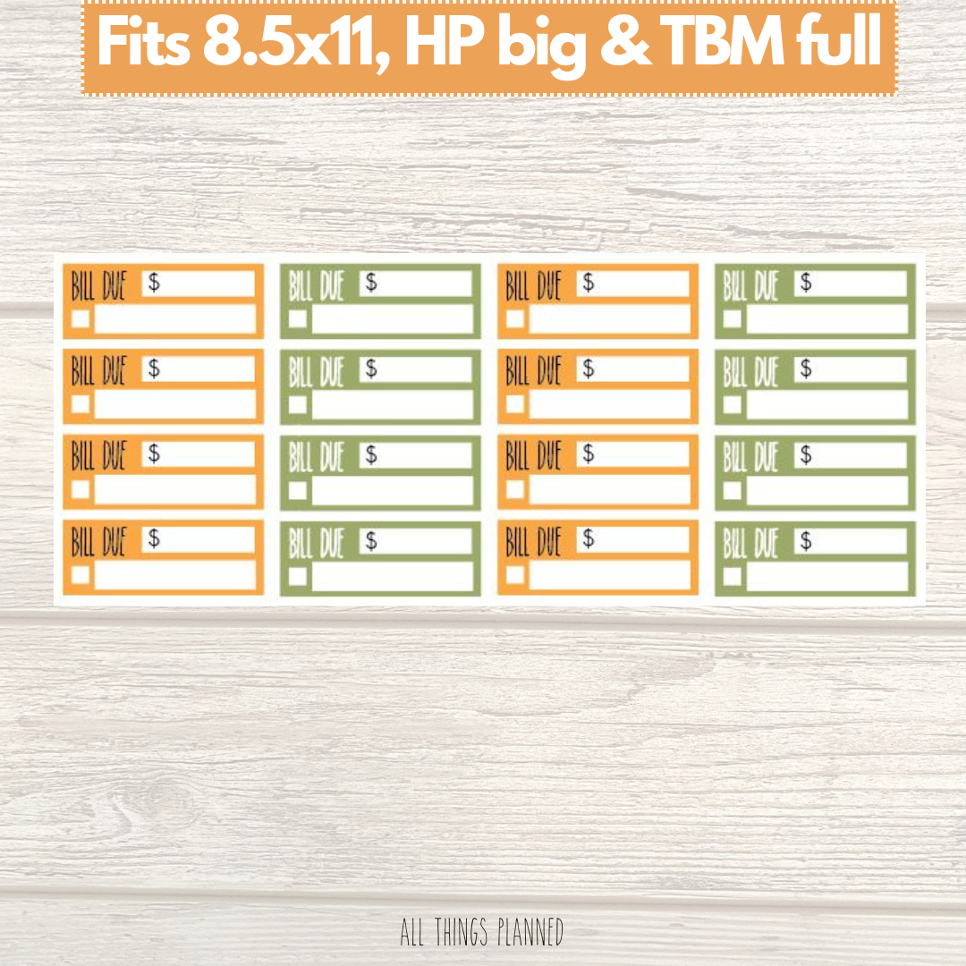 8.5x11 | Big | TBM FULL | Mar. (Honey Jar) Bill Due Stickers