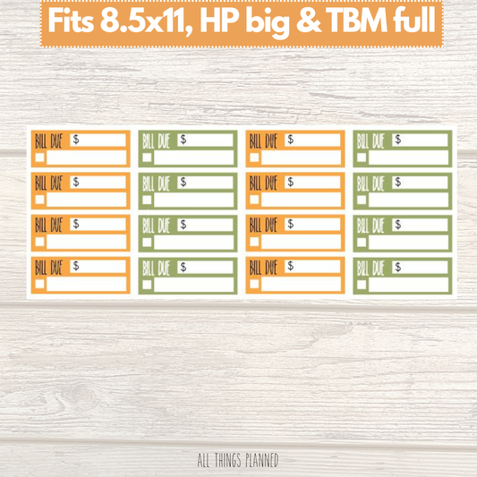 8.5x11 | Big | TBM FULL | Mar. (Honey Jar) Bill Due Stickers