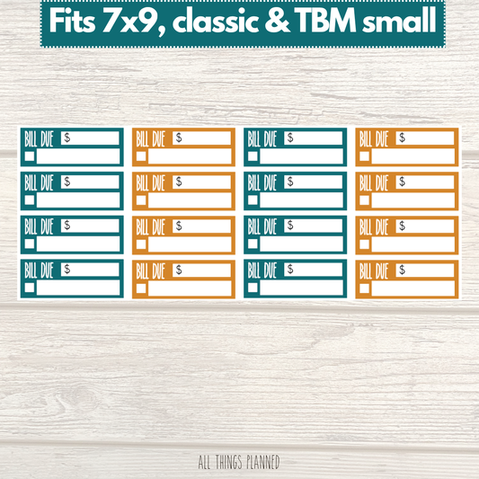 7x9 | Classic | TBM SMALL | Sept. (Dreamy Fall) Bill Due Stickers