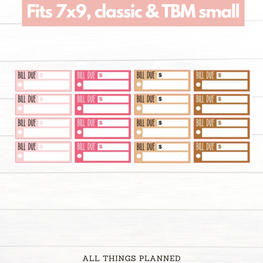 7x9 | Classic | TBM SMALL | Oct (Pink Caffeine) Bill Due Stickers