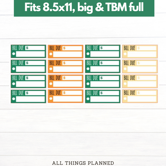 8.5x11 | Big | TBM FULL | Sept (Starbies) Bill Due Stickers