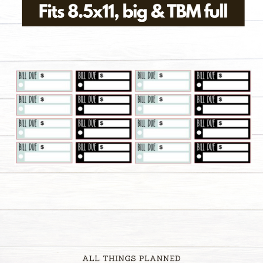 8.5x11 | Big | TBM FULL | Oct (Pumpkins Bows) Bill Due Stickers