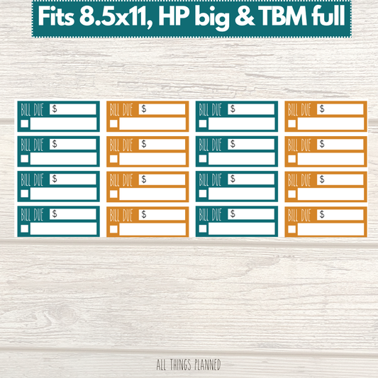 8.5x11 | Big | TBM FULL | Sept. (Dreamy Fall) Bill Due Stickers