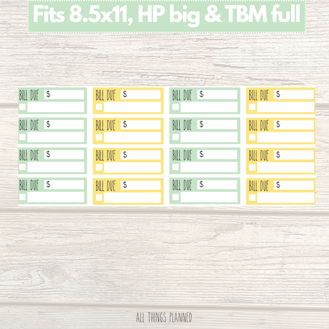 8.5x11 | Big | TBM FULL | Aug. (Tutti Fruiti) Bill Due Stickers
