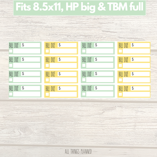 8.5x11 | Big | TBM FULL | Aug. (Tutti Fruiti) Bill Due Stickers