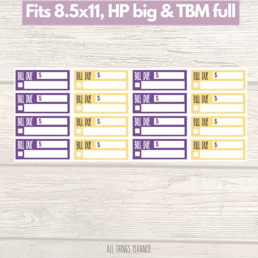 8.5x11 | Big | TBM FULL | June (Summer Florals) Bill Due Stickers