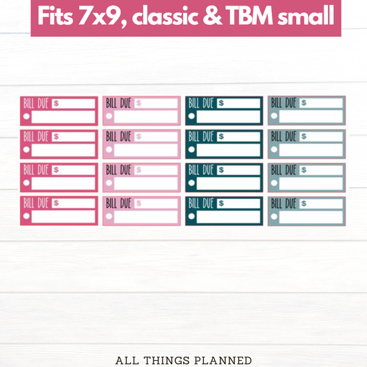 7x9 | Classic | TBM SMALL | July (Deep Tropics) Bill Due Stickers