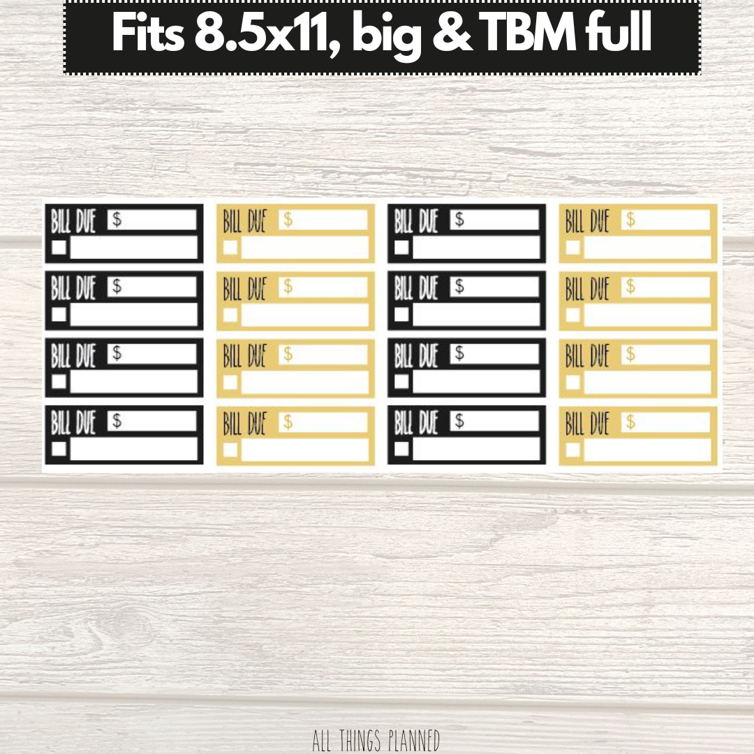 8.5x11 | Big | TBM FULL | Jan. (New Year) Bill Due Stickers