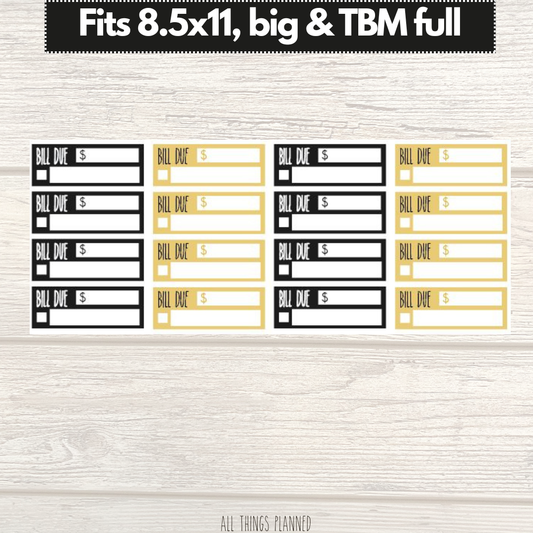 8.5x11 | Big | TBM FULL | Jan. (New Year) Bill Due Stickers
