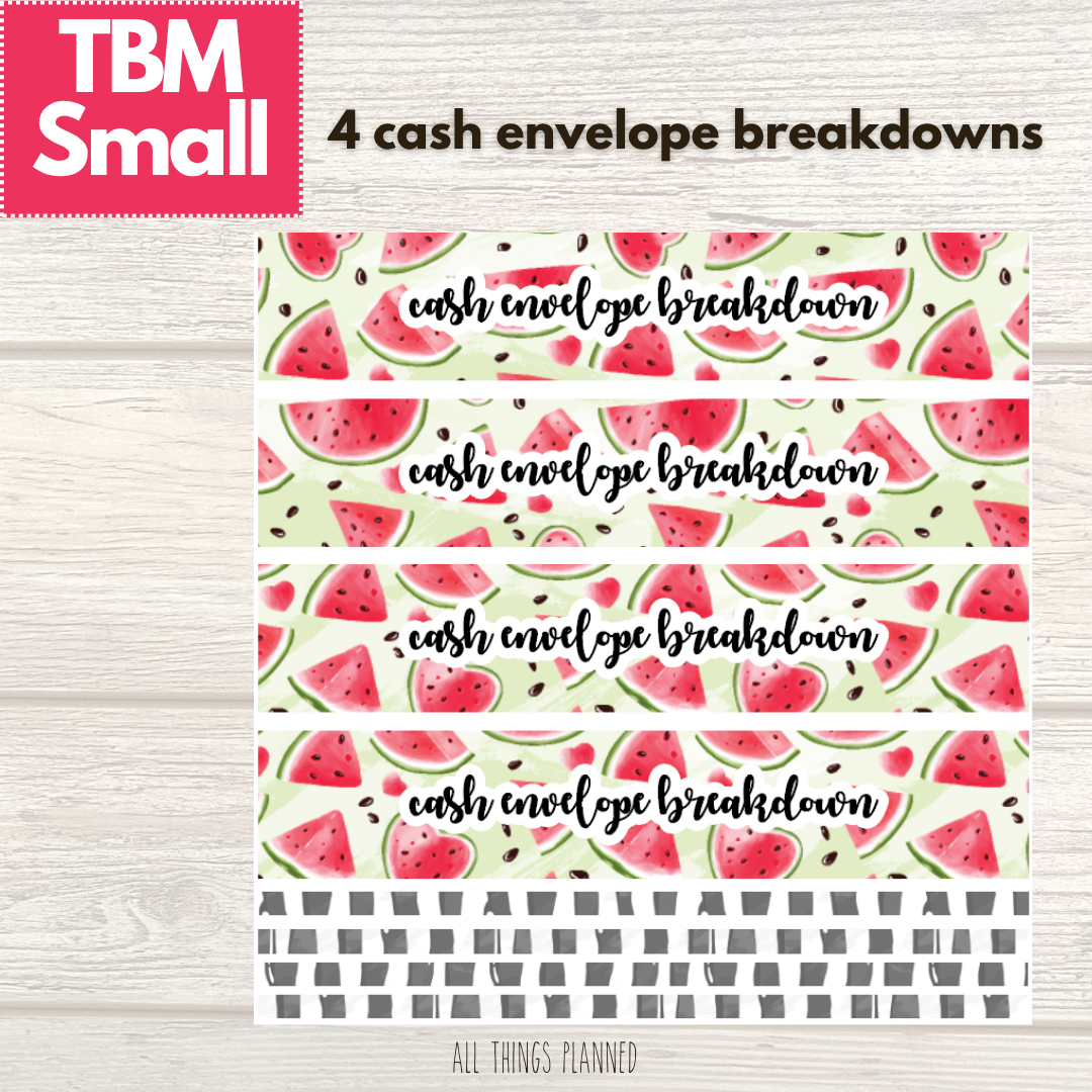 Small July (Watermelon) Cash Envelope Breakdown
