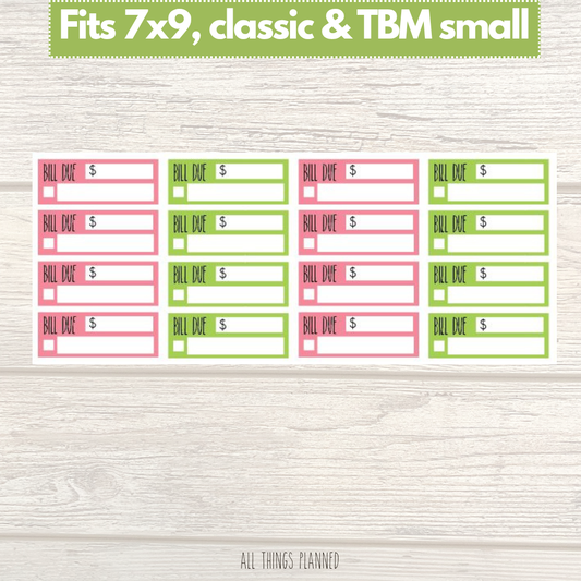 7x9 | Classic | TBM SMALL | June (Popsicles) Bill Due Stickers