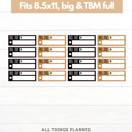 8.5x11 | Big | TBM FULL | Sept (Golden Fall) Bill Due Stickers