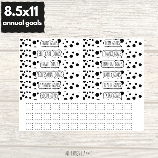8.5x11 Annual Goals Sticker Sheet