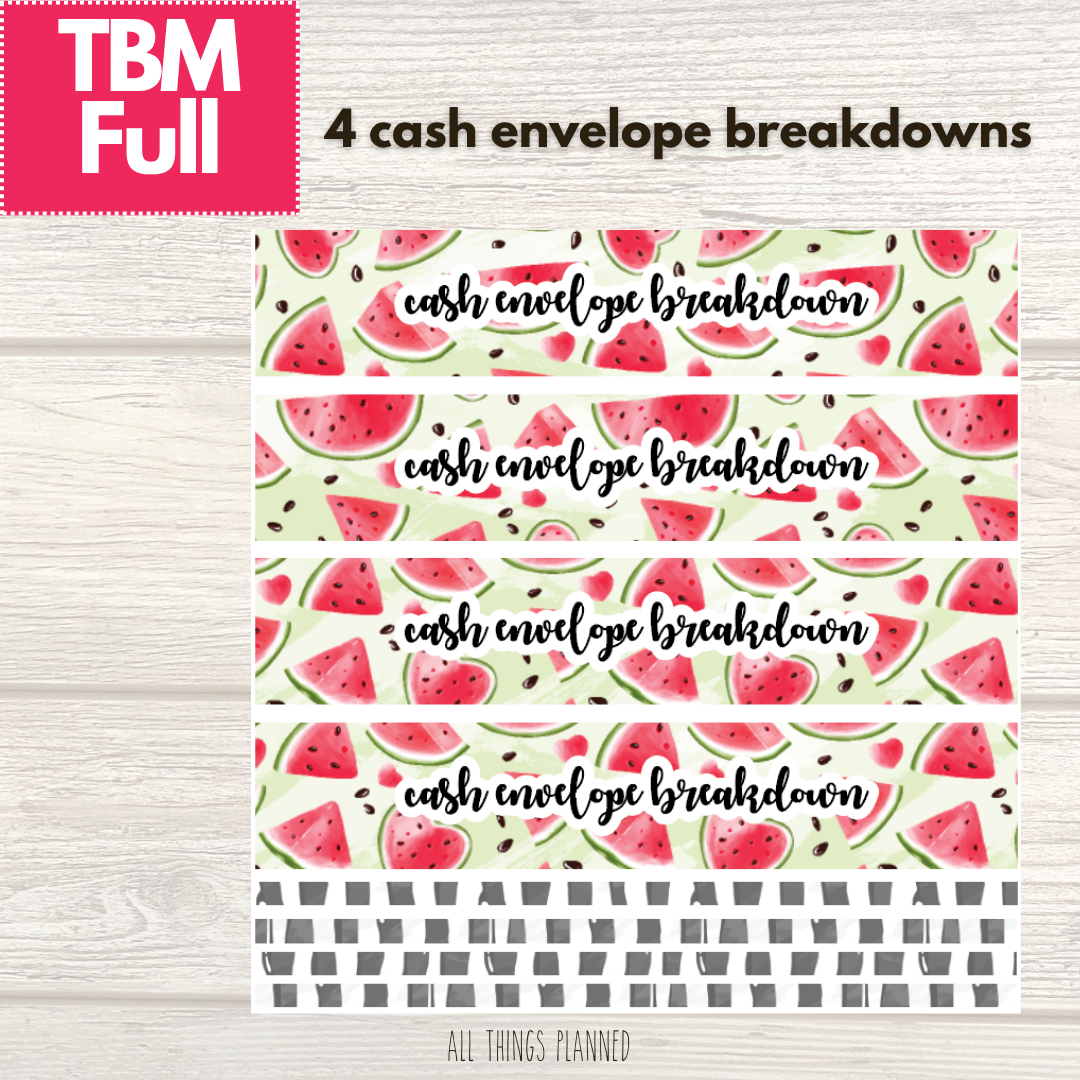 Full July (Watermelon) Cash Envelope Breakdown