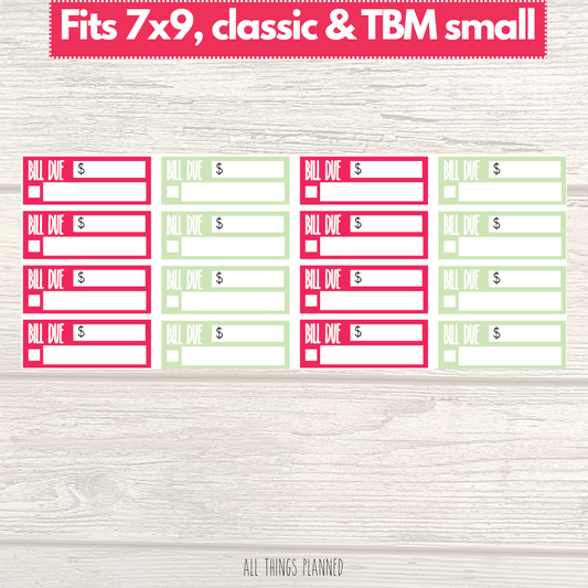 7x9 | Classic | TBM SMALL | July (Watermelon) Bill Due Stickers