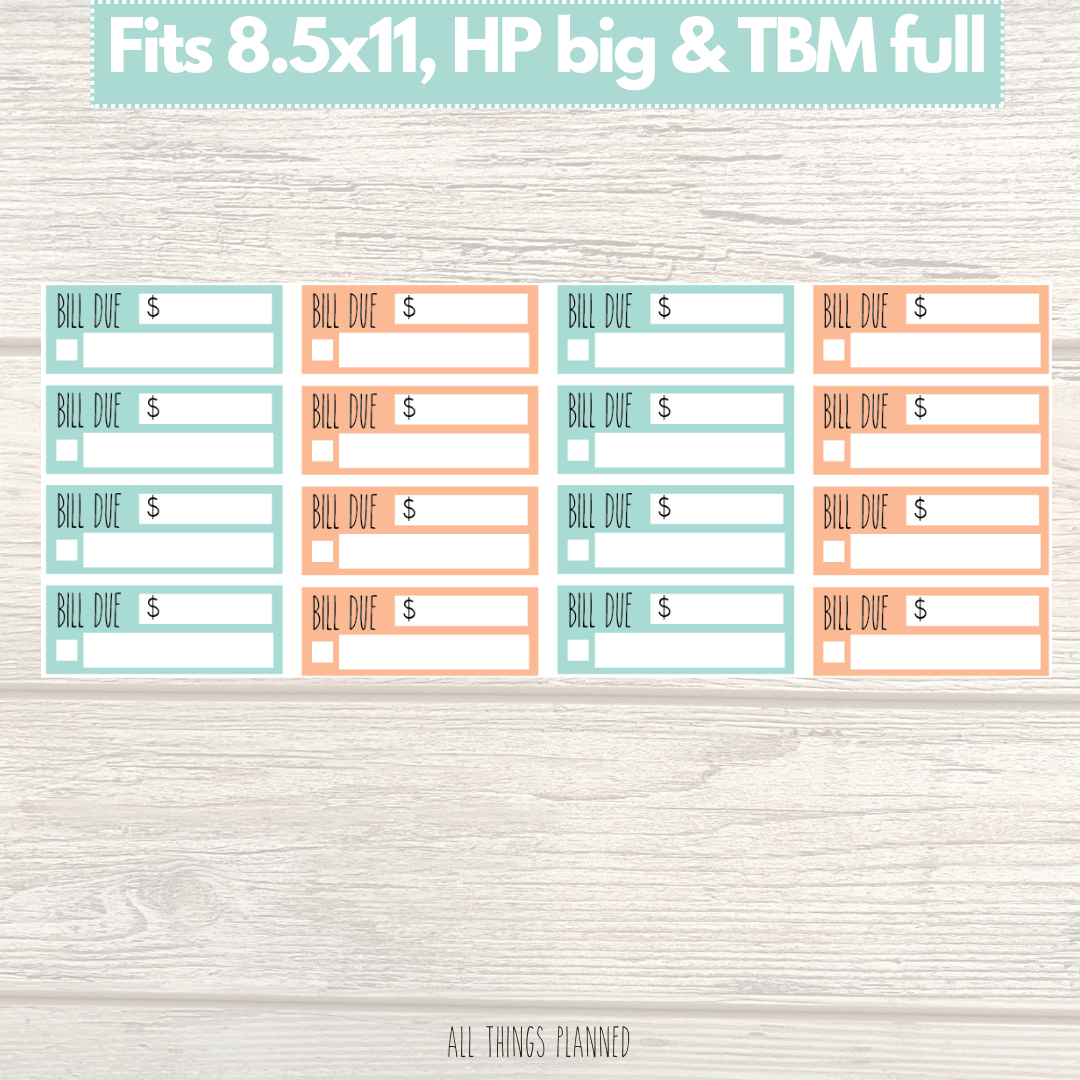 8.5x11 | Big | TBM FULL | Aug. (Summer Bloom) Bill Due Stickers
