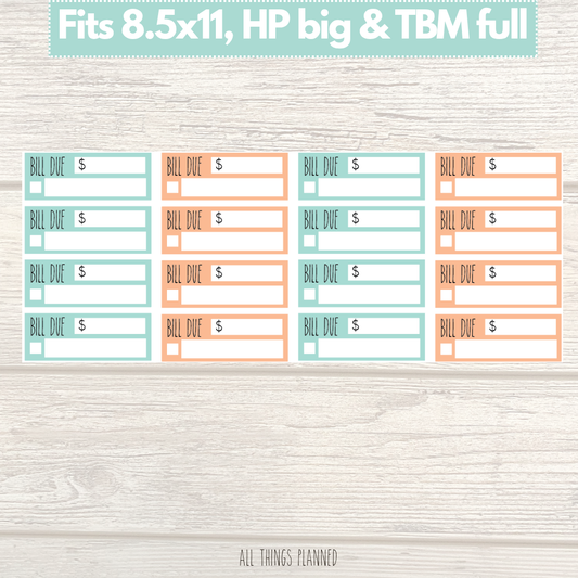 8.5x11 | Big | TBM FULL | Aug. (Summer Bloom) Bill Due Stickers