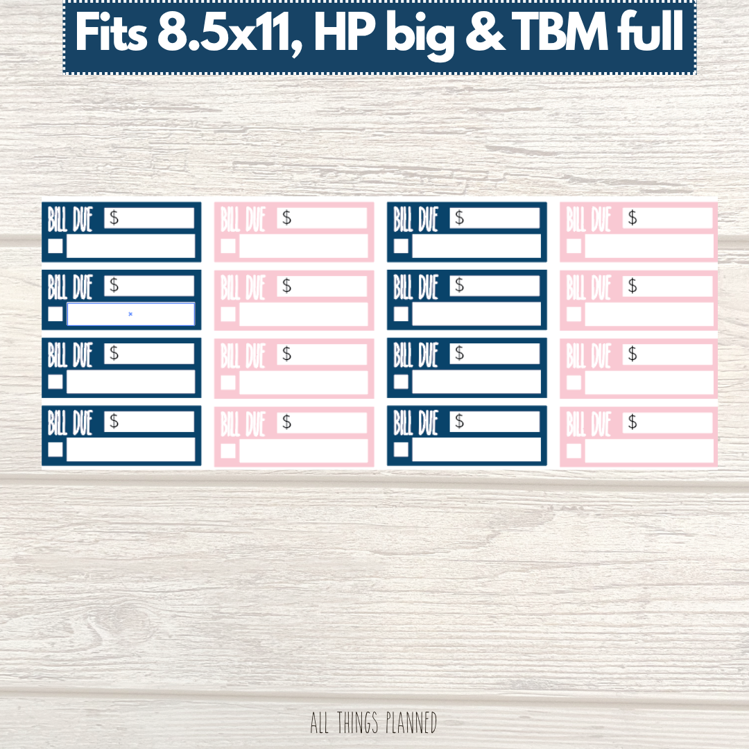 8.5x11 | Big | TBM FULL | July (Happy 4th) Bill Due Stickers