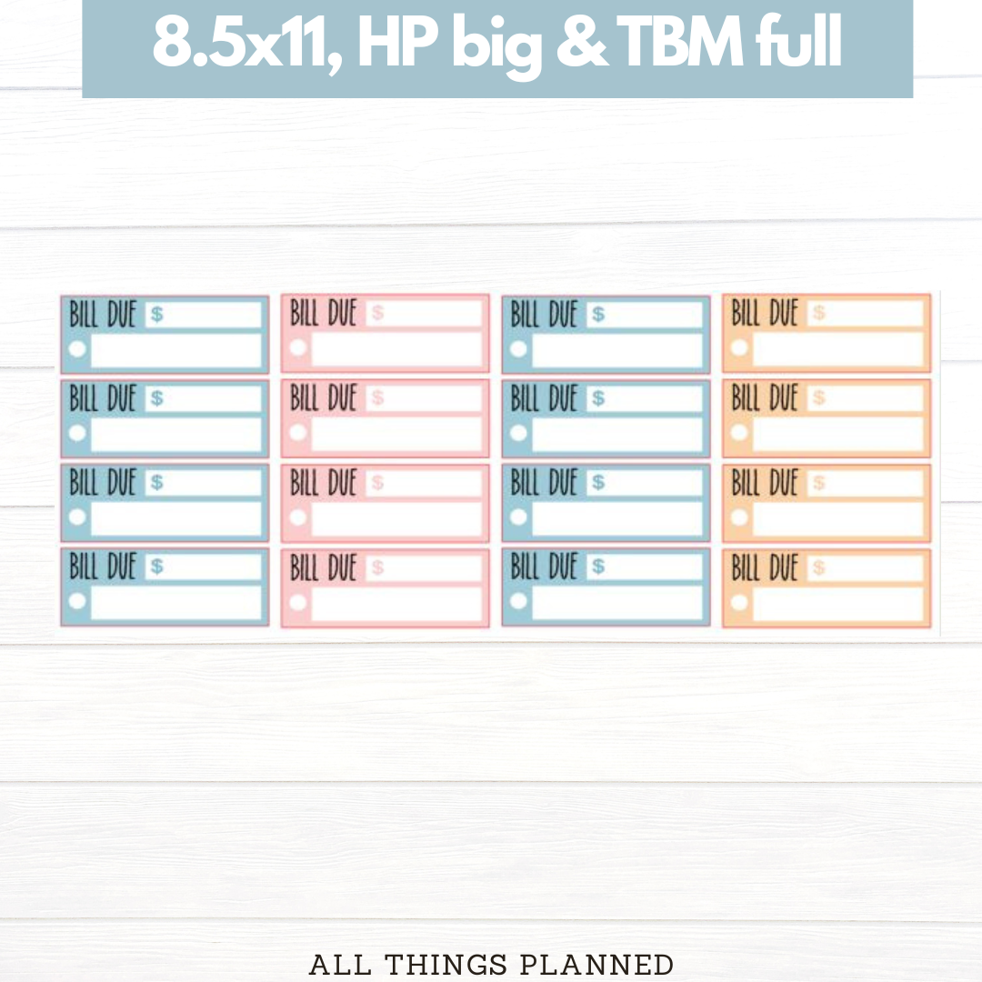 8.5x11 | Big | TBM FULL | Apr. (Easter Florals) Bill Due Stickers