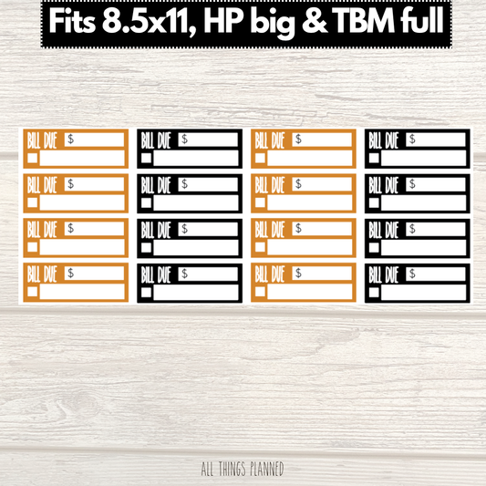 8.5x11 | Big | TBM FULL | Oct. (Pumpkins) Bill Due Stickers