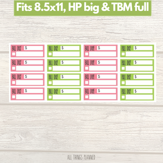 8.5x11 | Big | TBM FULL | June (Popsicles) Bill Due Stickers