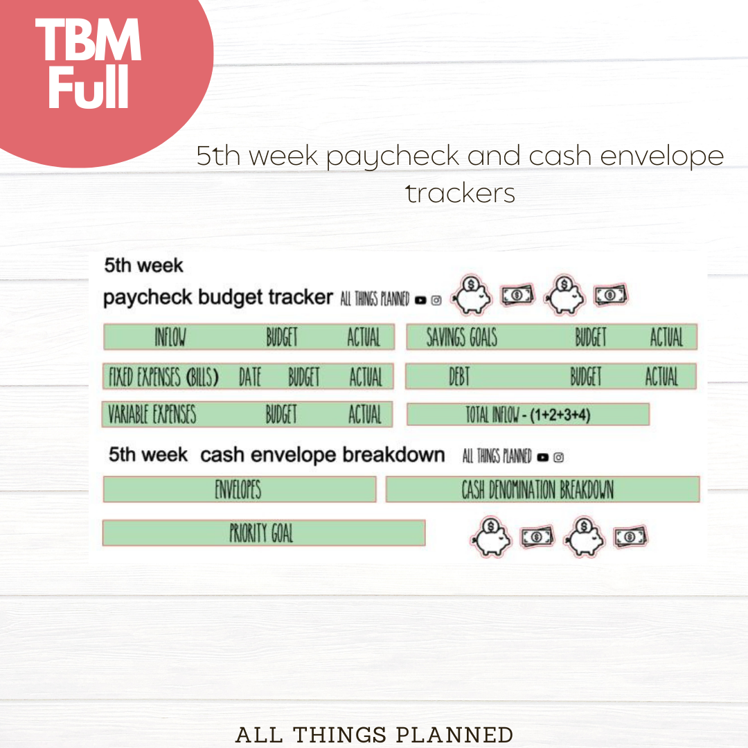 Full Mar. (Ladybugs) Week 5 Cash Envelope + Paycheck Budget