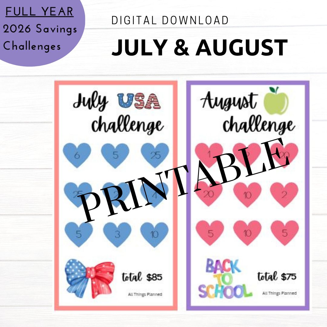 2026 FULL YEAR Printable Download - Savings Challenge Cards