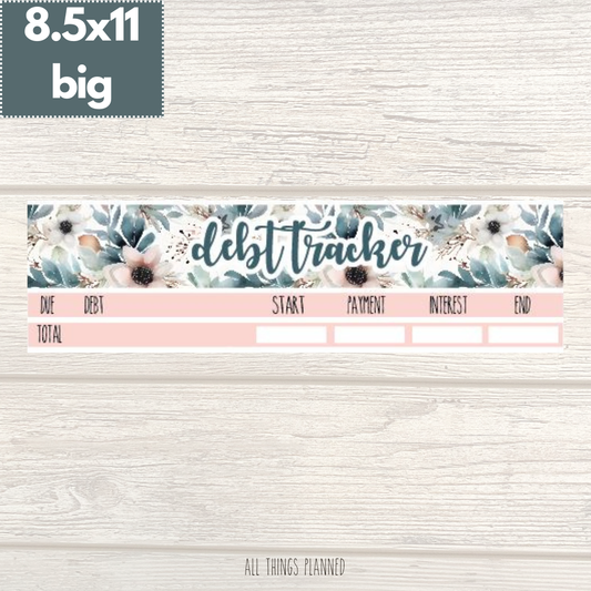 8.5x11 | Big | Feb. (Winter Florals) Debt Tracker