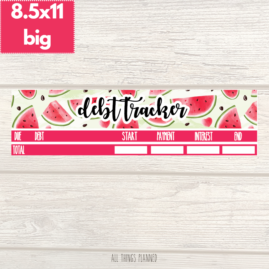 8.5x11 | Big | July (Watermelon) Debt Tracker