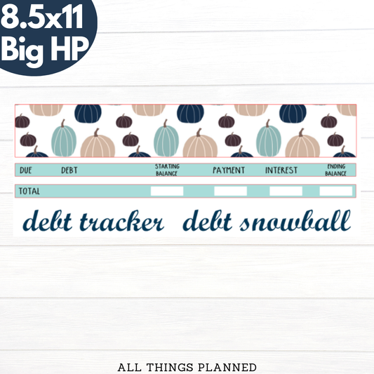 8.5x11 | Big | Oct. (Blue Pumpkins) Debt Tracker