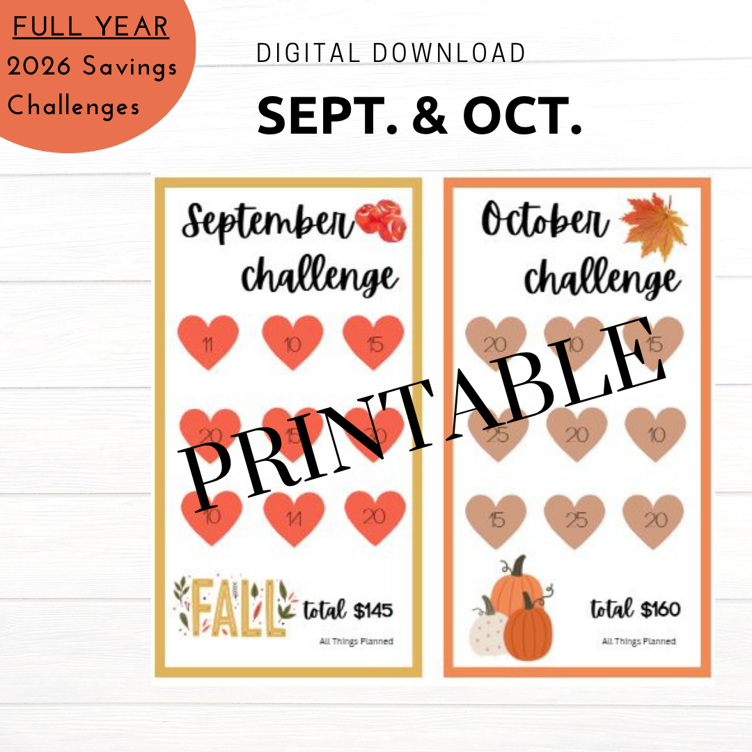 2026 FULL YEAR Printable Download - Savings Challenge Cards
