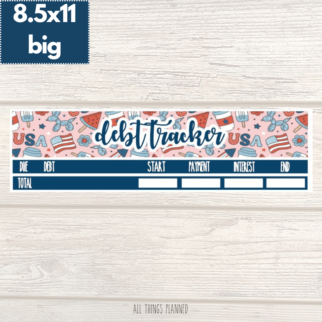 8.5x11 | Big | July (Happy 4th) Debt Tracker