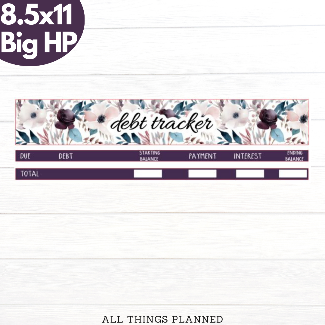 8.5x11 | Big | Feb. (Winter Flowers) Debt Tracker