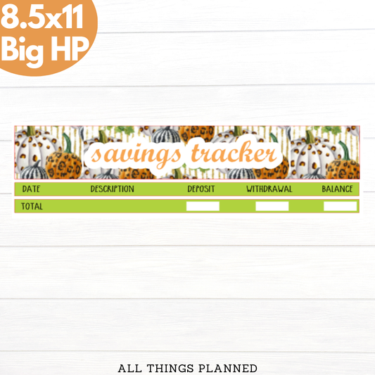 8.5x11 | Big | Oct. (Leopard Pumpkins) Savings Tracker