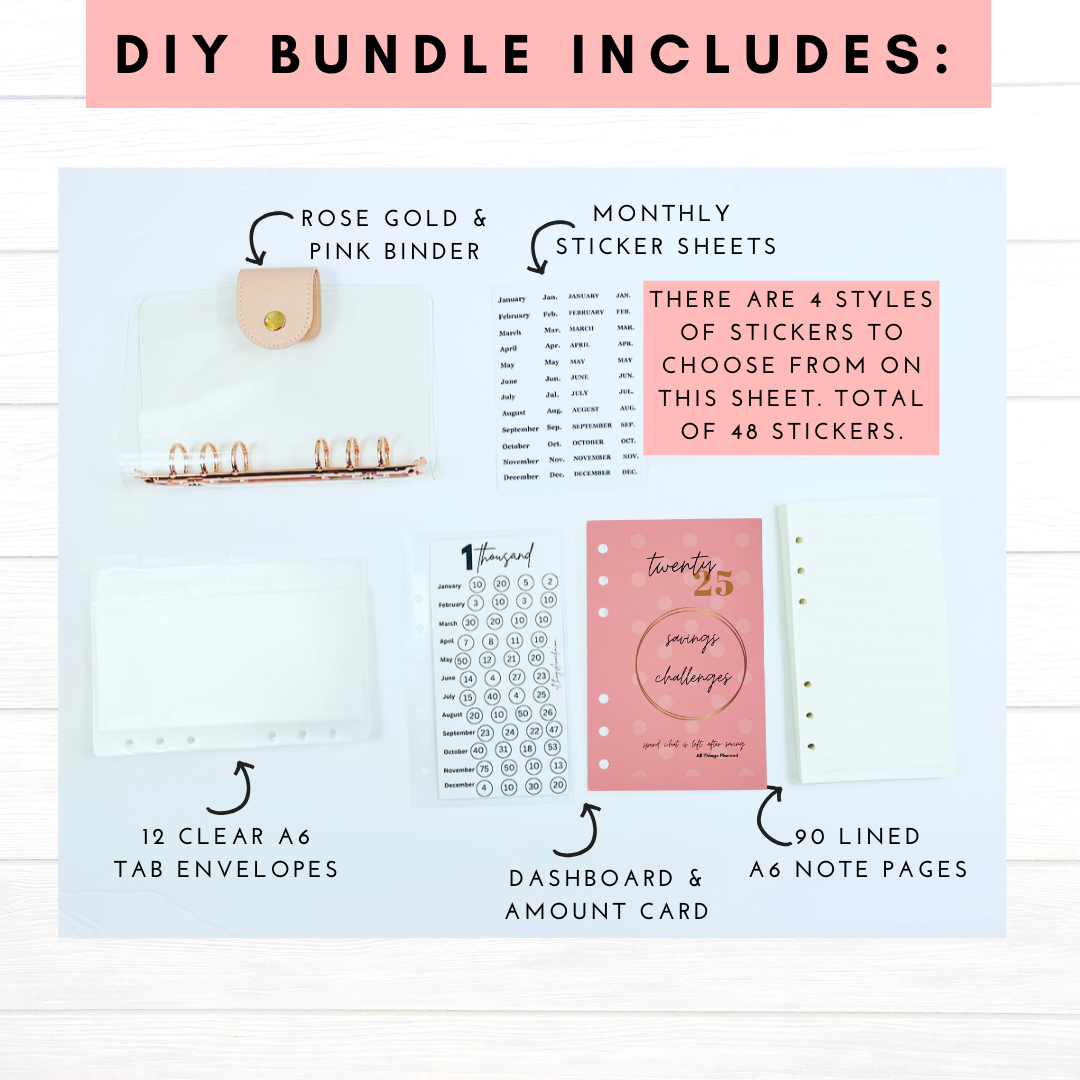 2025 Rose Gold Savings Challenge Binder (Bundle)