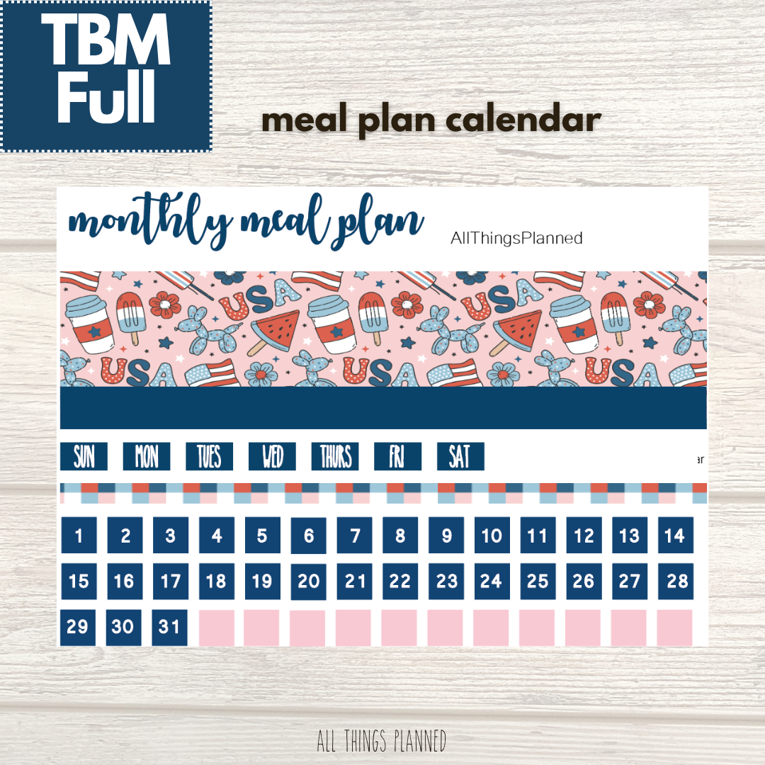 Full July (Happy 4th) Meal Calendar