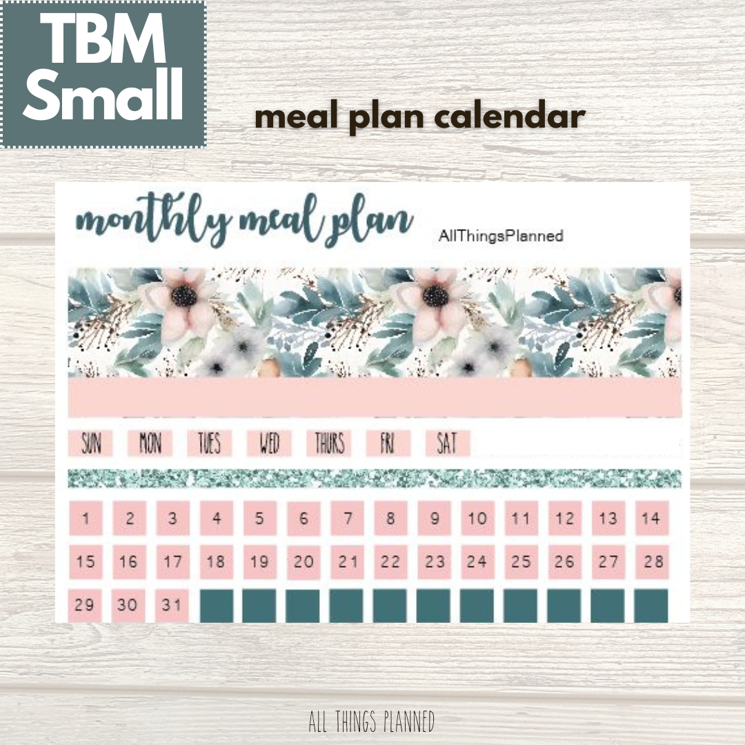 Small Feb. (Winter Florals) Meal Calendar