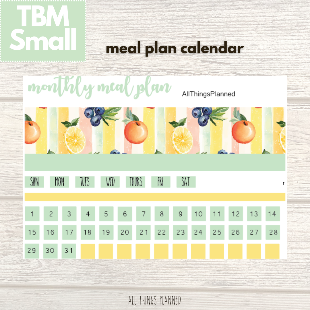 Small Aug. (Tutti Fruiti) Meal Calendar