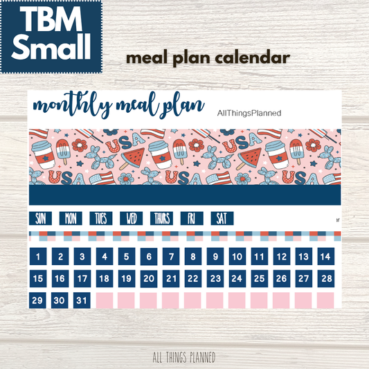 Small July (Happy 4th) Meal Calendar